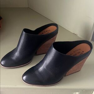 Kork-Ease Black Leather Wedge Mules